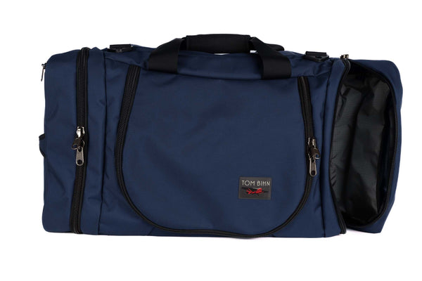 A Deep Blue (navy blue) Ballistic Aeronaut 45 with a Mountain Grey 210 Cerylon interior.